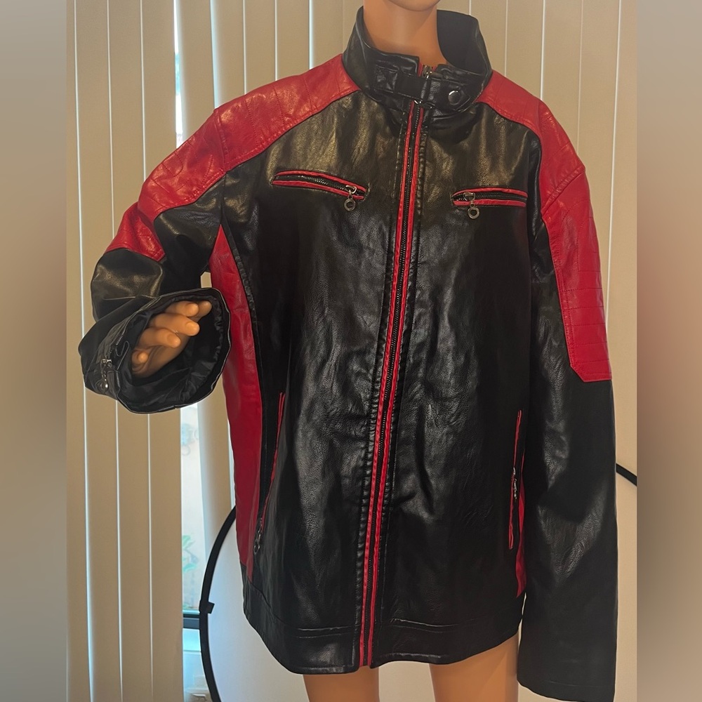 Stylish Black and Red Bomber pleather Jacket